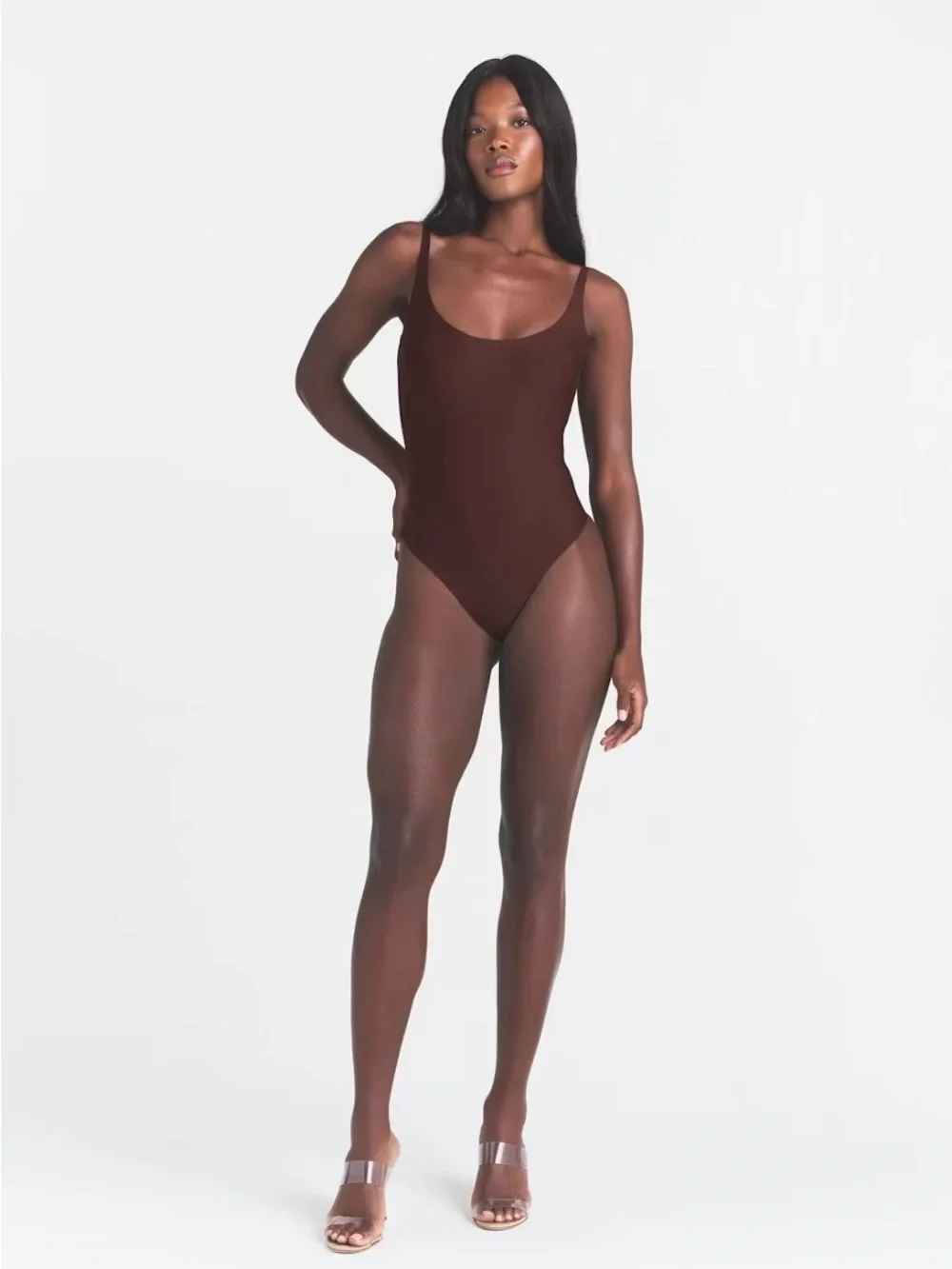 NWT SKIMS Scoop Low Back Thong Bodysuit In Cocoa Sz M